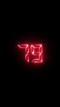 Glowing red digital number 79 countdown timer on black background, seventy-nine