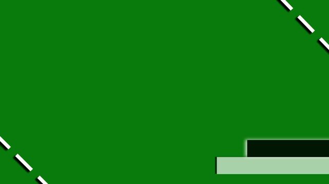 Dashed lines animation displays geometric shapes on a green plane. Minimalist digital vector layers move along these dashed lines. Clean modern abstract background graphics use the dashed lines.