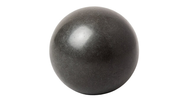 Heavy solid dark round shot put metallic sphere isolated on transparent background.