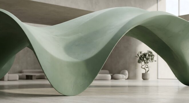 Wabi-sabi minimalist atmospheric composition of a wind-sculpted monolithic canopy in matte sage green