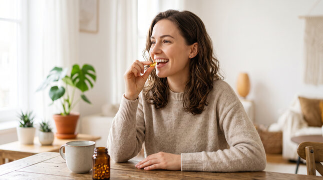 Nourishing the Body, Embracing Wellness A Person Taking Fish Oil Supplements for Optimal Health and Vitality