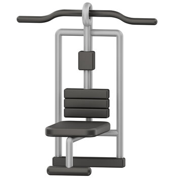 Grey lat pulldown gym machine 3D rendering for fitness app interface design