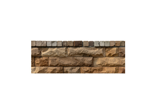 Section of modern brown stone brick wall background isolated on white background