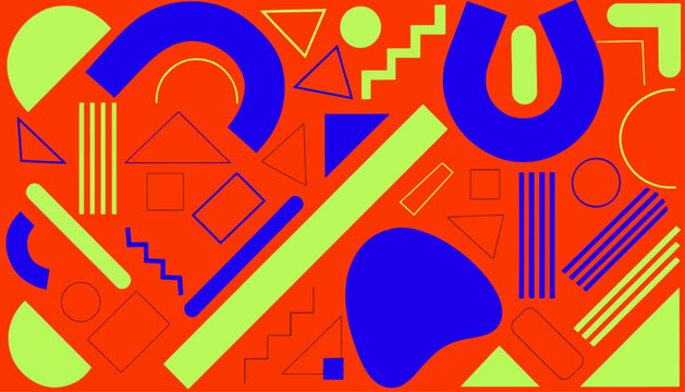 Creative geometric pattern with colorful triangles curves circles and lines