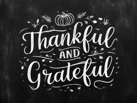 Chalk Style Thankful And Grateful Message Design For Holiday Decor