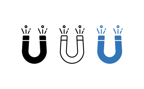 Horseshoe magnet icon set, magnetic force field vector illustration, lead generation and customer attraction concept symbols