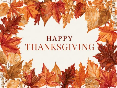 Colorful autumn leaves design with happy Thanksgiving greeting card message