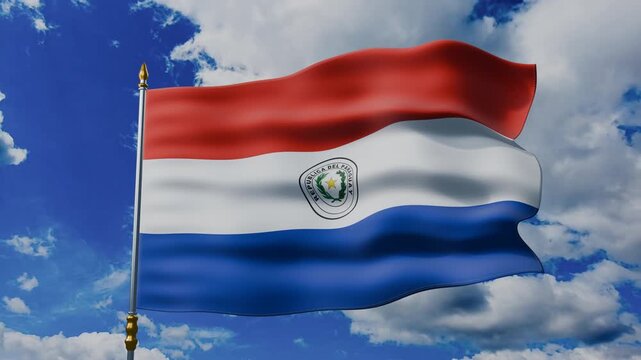 Paraguay Flag Waving Against Blue Sky