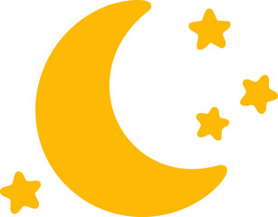Cute yellow crescent moon surrounded by little stars vector illustration isolated on transparent background. © biby fantie