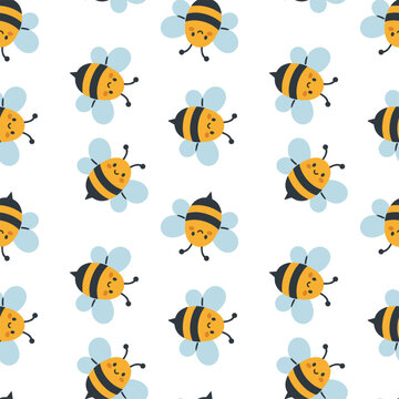 Repeating pattern of smiling honey bees. Repeating honey bee pattern for fabric and nursery decor