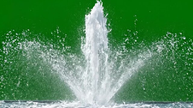 Water fountain jet spray isolated on green screen chroma key background, splash