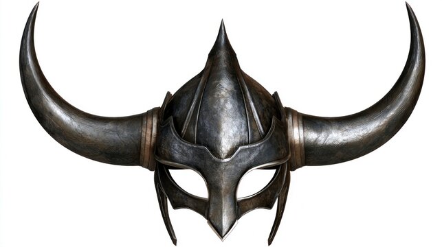 Ancient Viking Horned Helmet Isolated on White Background