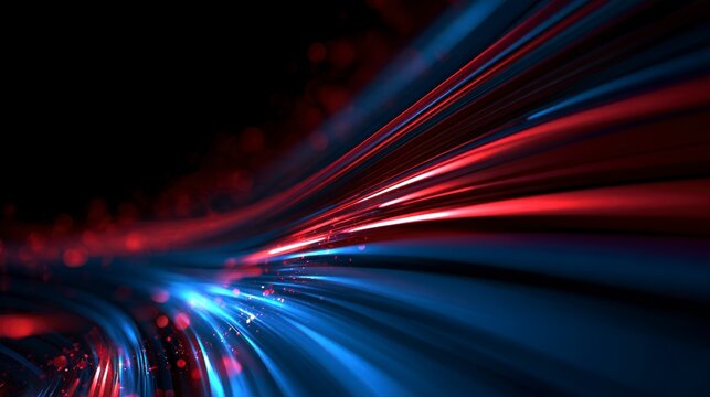 Abstract High Speed Light Trails in Blue and Red Representing Data Transfer and Technology Background