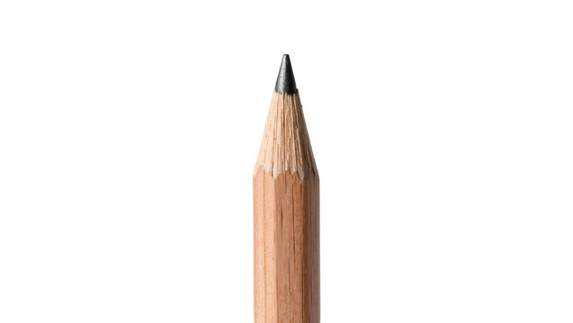 Sharpened graphite pencil tip with wooden shaft, isolated on transparent background