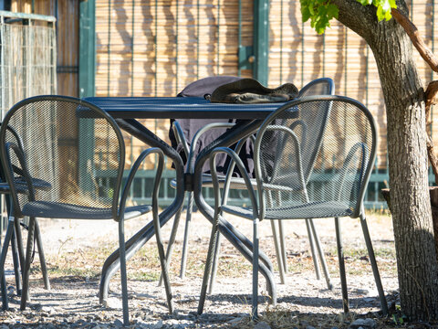 A Clean and Contemporary Outdoor Dining Area with Metallic Furniture