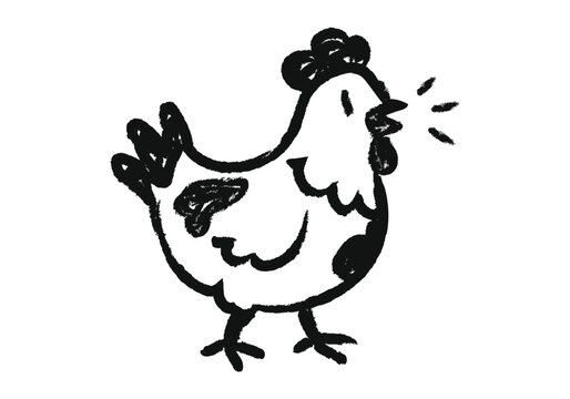 Handdrawn doodle of a clucking chicken