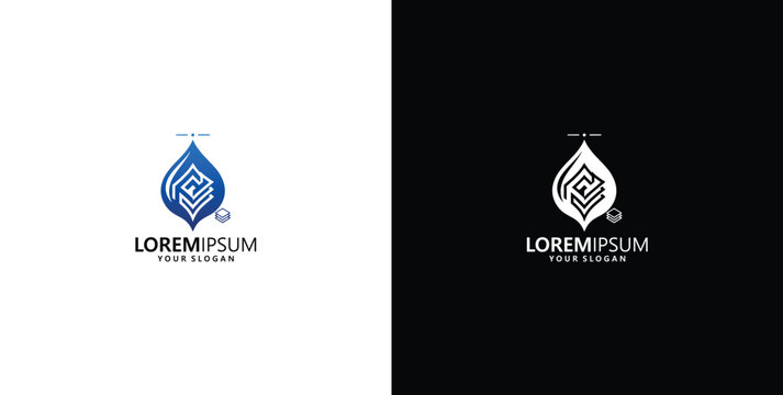 Creative scroll and hanger logo design template in circular frame, vector graphic illustration for brand identity