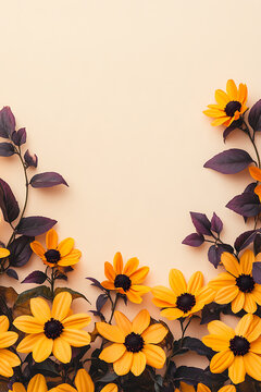 Vertical Minimalist Botanical Template with Yellow Sunflowers at Bottom and Vast Copy Space for Instagram Story