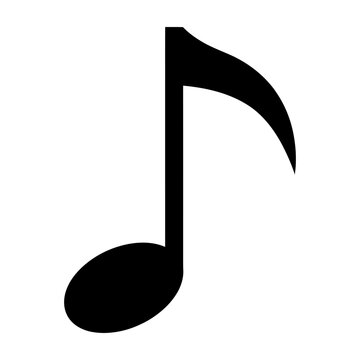 Black musical eighth note symbol on white background simple design