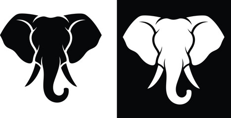 Fototapeta premium Symmetrical elephant head silhouette with tusks on textured paper.