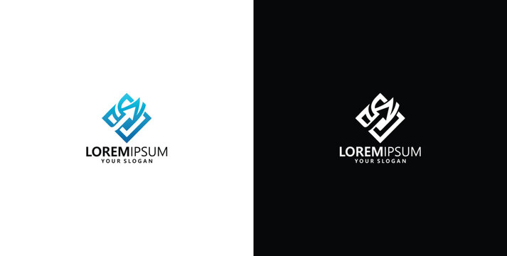 Creative geometric letter S logo template with rising arrow in square shape for financial technology and startup branding