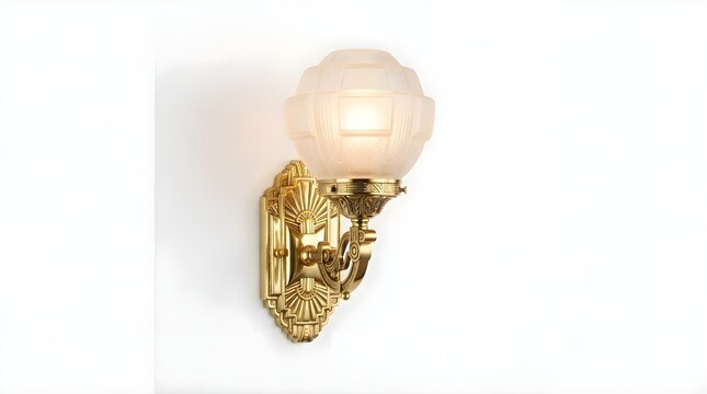 Ornate Vintage Brass Wall Sconce with Frosted Glass Globe for Classical Interior Lighting