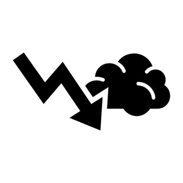 Black Silhouette Icon Of Jagged Downward Arrow And Cloud Symbolic Of Economic Recession Market Crash Or Cloud Computing Data Failure