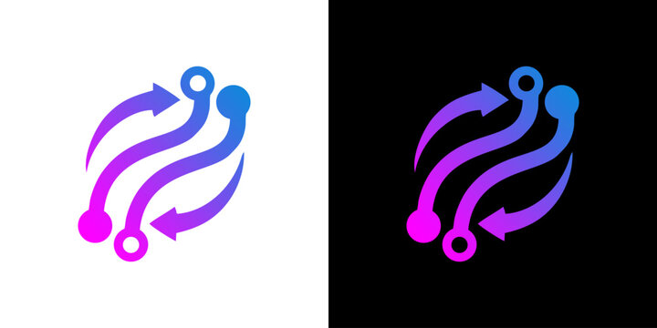 Set of modern blue technology logos and abstract communication symbols, vector illustration for tech design