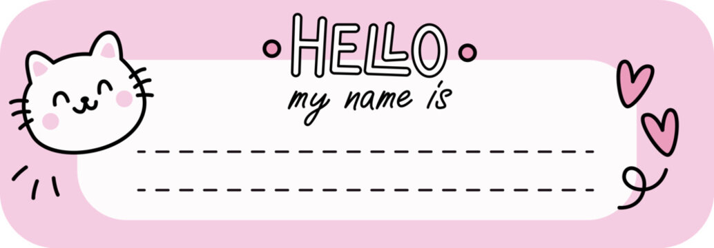School Name Tag Cat Doodle