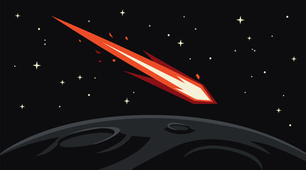 Bright red comet streaking across dark starry sky © Muzahidul