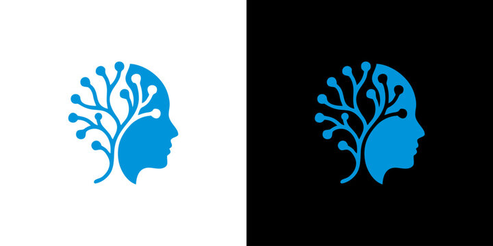 Abstract logo featuring a human head silhouette with a branching neural network, symbolizing artificial intelligence, cognitive processes, and advanced technological thinking