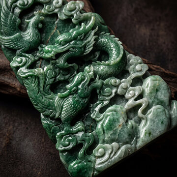 Intricate Jade Carving of Mythical Dragon Design.