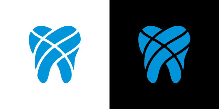 Minimalist Blue Tooth Icon Design Set Featuring Interwoven Line Patterns for Dental Clinic and Oral Healthcare Branding and Professional Logos