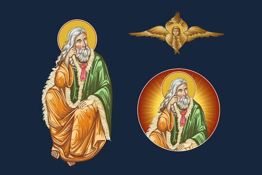 Prophet Saint Elijah. Illustration - fresco set in Byzantine style