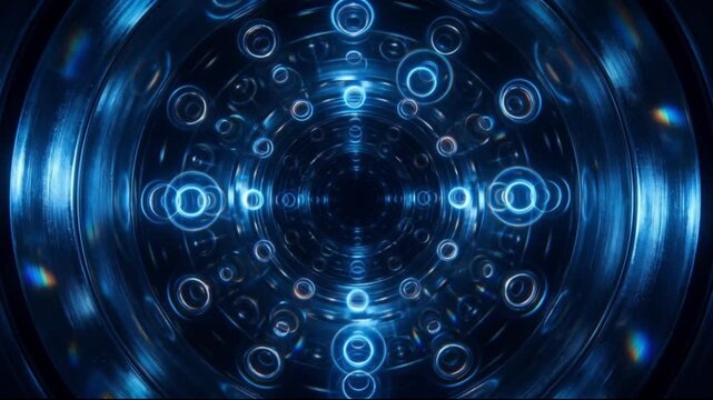 青色オスミウムの深宇宙に回折光環とプラズマが広がる超臨界キャビテーション3D背景
