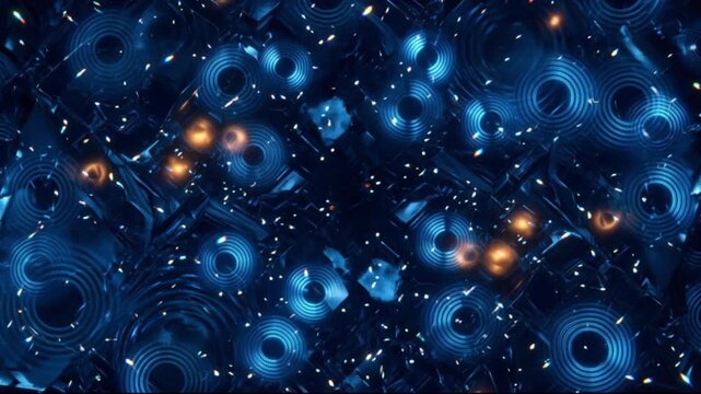 青色オスミウムの深宇宙に回折光環とプラズマが広がる超臨界キャビテーション3D背景