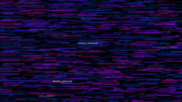 Digital transmission static flickering with vibrant chromatic scanline streaks and scrambled data fragments on dark screen
