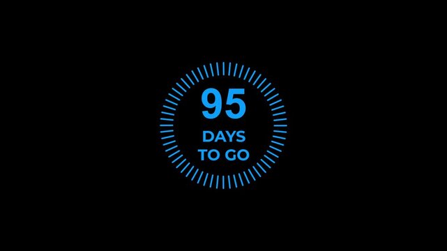95 days to go animated icon. clock and black background. and creating a stunning video 4K.