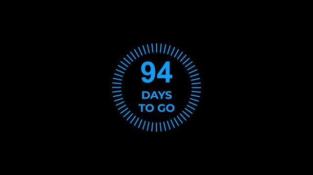 94 days to go animated icon. clock and black background. and creating a stunning video 4K.
