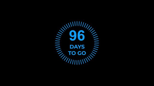 96 days to go animated icon. clock and black background. and creating a stunning video 4K.