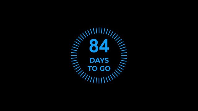 Animated 84 day to go calendar icon animation on black background.