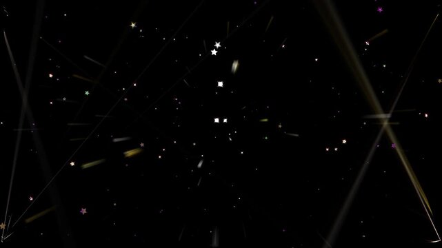 White sparkling glitter transition, abstract glowing stars twinkling on black screen, fast particle trail space dust motion burst, twinkling magic star explosion with fast light rays overlay. 4k