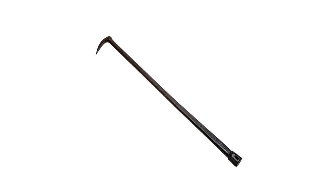 Heavy black steel construction crowbar pry bar tool isolated on transparent background.