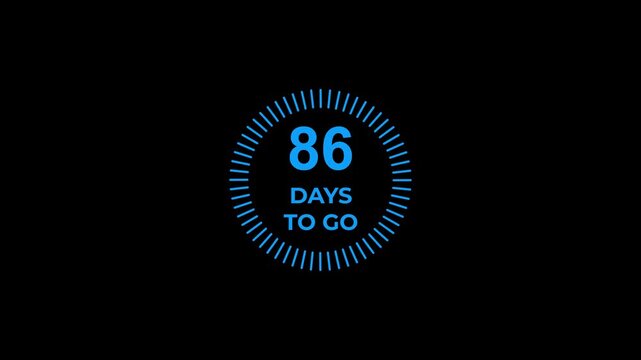 Animated 86 day to go calendar icon animation on black background.