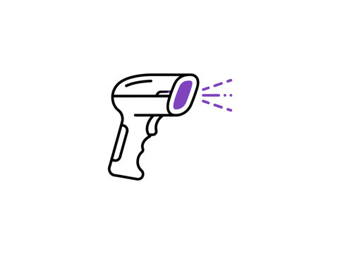 Stylized digital illustration of a handheld laser pointer emitting a purple beam of light.