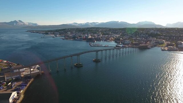 Tromso, Norway aerial footage. Tromso is considered the northernmost city in the world with a population above 50000.