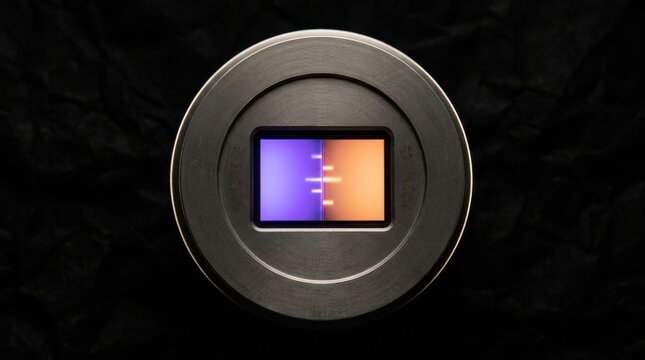 Camera Imager Sensor with Glowing Pixel Array on Black Background