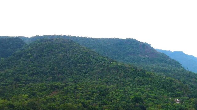 Lush Green Valley Across The Khasi Hills Of Meghalaya, India With Dense Vegetation And Mountainous Countryside. Aerial Shot