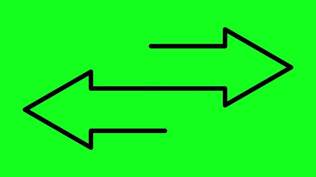 Animation of a double-ended arrow icon. Animated data exchange, transfer, and a bidirectional process on a vibrant green screen background. HD seamless looping video.