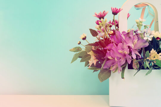 image of romantic and delicate flowers on pastel background